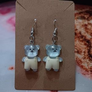 Handmade cute teddy bear fish hook earrings